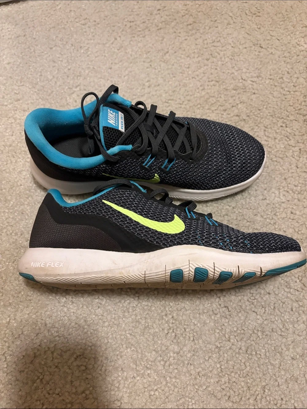 Nike Black Mesh Running Shoes with Lime and Teal Accents